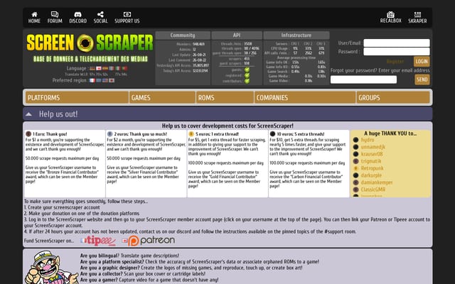 Screenshot of screenscraper.fr