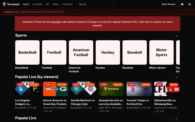 Screenshot of streamed.st