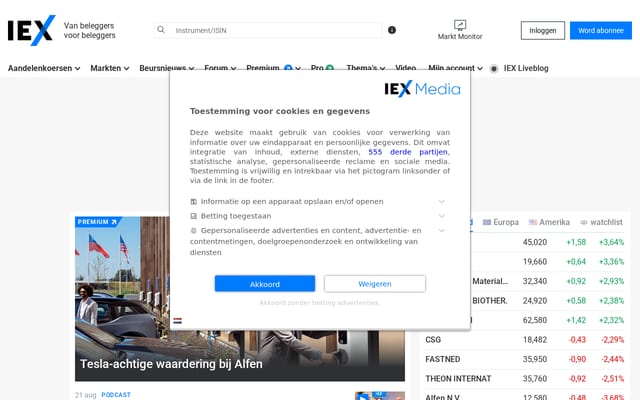 Screenshot of iex.nl