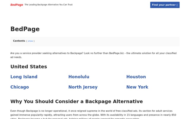Screenshot of bedpage.biz