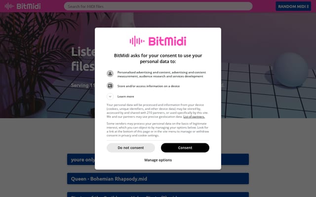 Screenshot of bitmidi.com