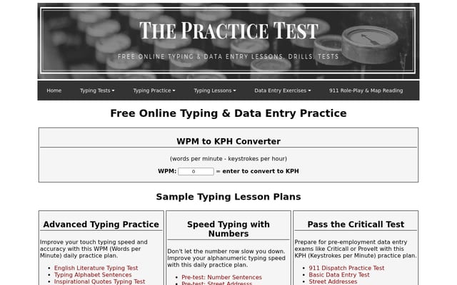 Screenshot of thepracticetest.com