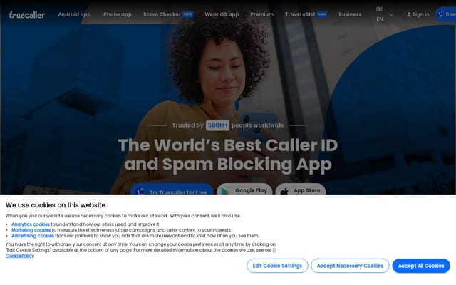 Screenshot of truecaller.com