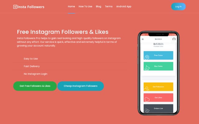 Screenshot of instafollowerspro.com