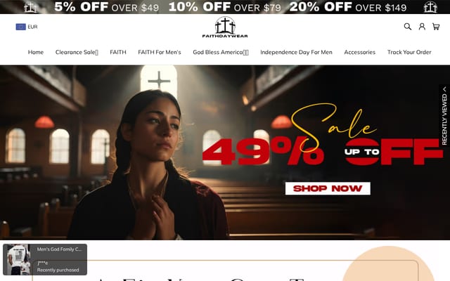 Screenshot of faithdaywear.com
