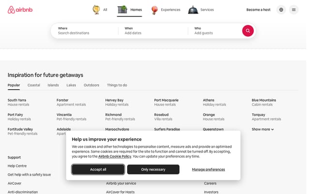 Screenshot of airbnb.com.au