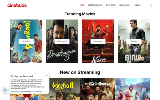 Screenshot of cinebuds.com