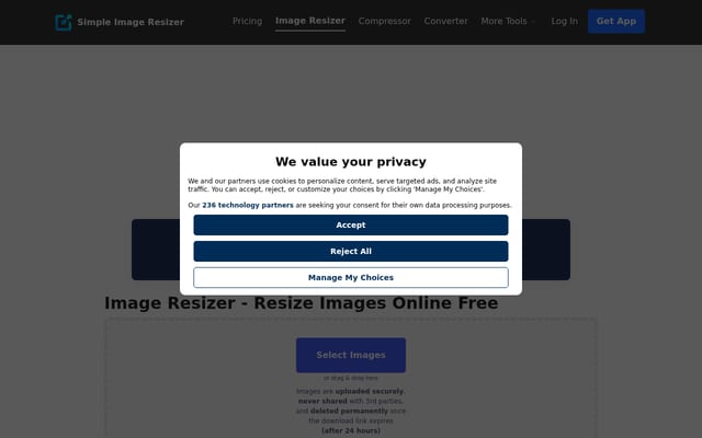 Screenshot of simpleimageresizer.com
