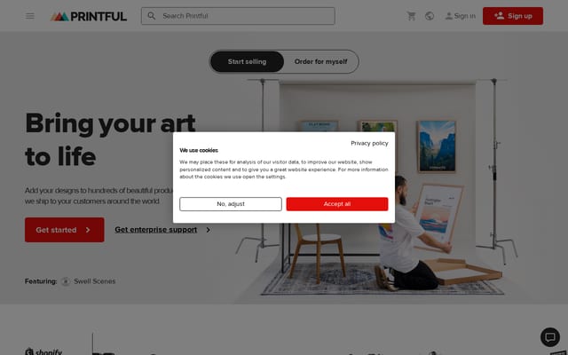 Screenshot of printful.com