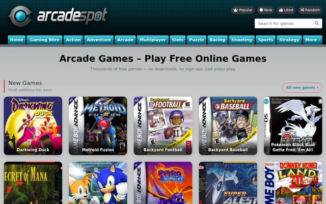 Screenshot of arcadespot.com