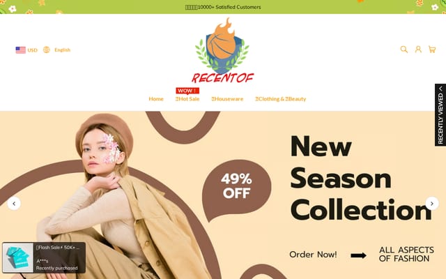 Screenshot of recentof.com