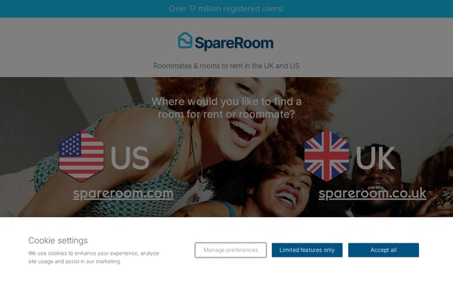 Screenshot of spareroom.com