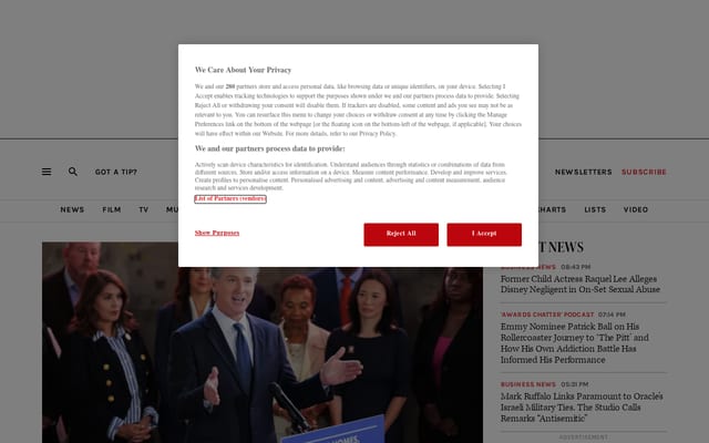 Screenshot of hollywoodreporter.com