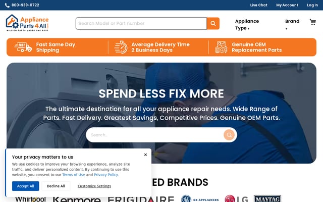 Screenshot of applianceparts4all.com