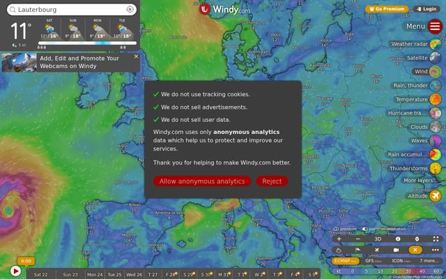 Screenshot of windy.com