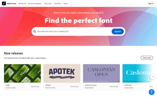 Screenshot of typekit.com