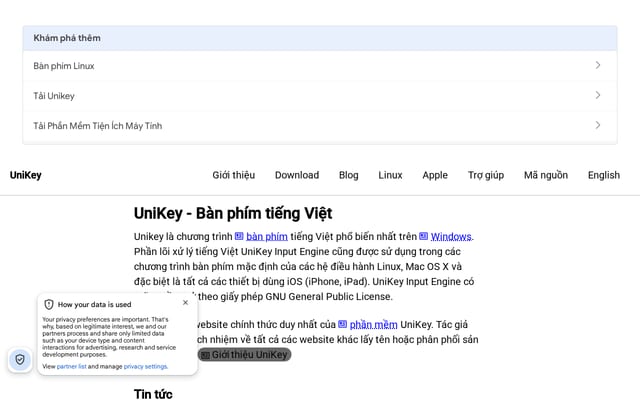 Screenshot of unikey.org