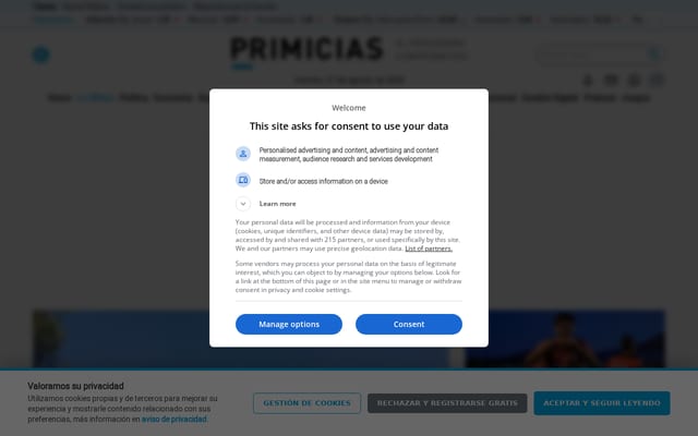Screenshot of primicias.ec