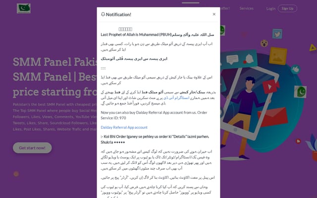Screenshot of smmpanelpakistan.com