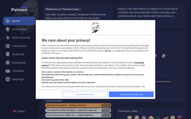Screenshot of paimon.moe