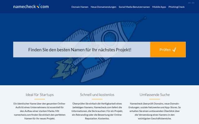 Screenshot of namecheck.com
