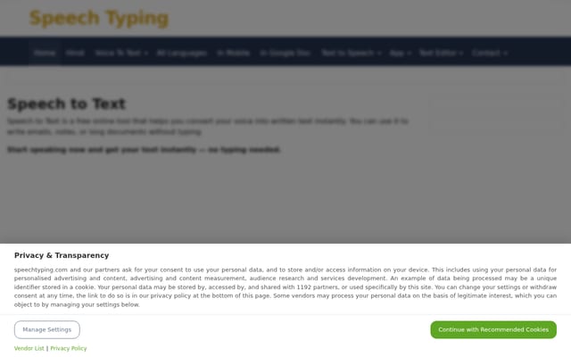 Screenshot of speechtyping.com