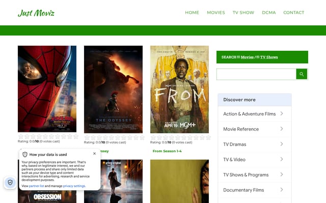 Screenshot of justmoviz.net