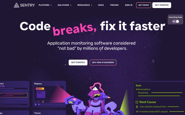 Screenshot of sentry.io