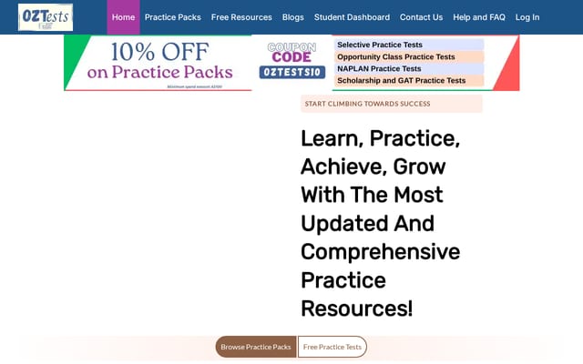 Screenshot of oztests.com.au