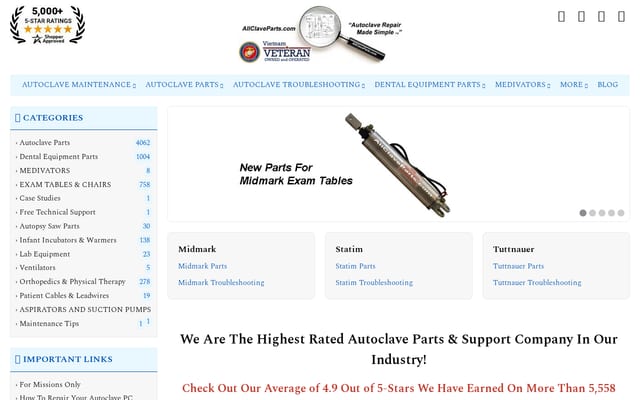 Screenshot of allclaveparts.com