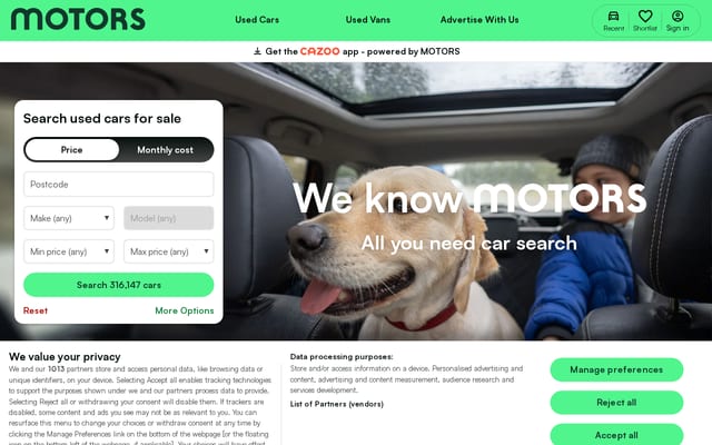 Screenshot of motors.co.uk