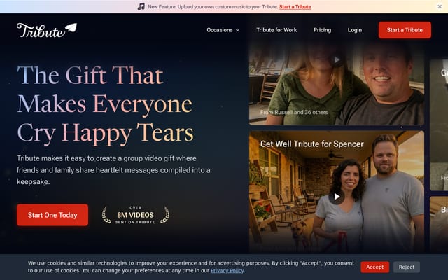 Screenshot of tribute.co