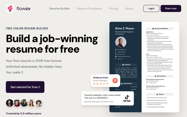 Screenshot of flowcv.me