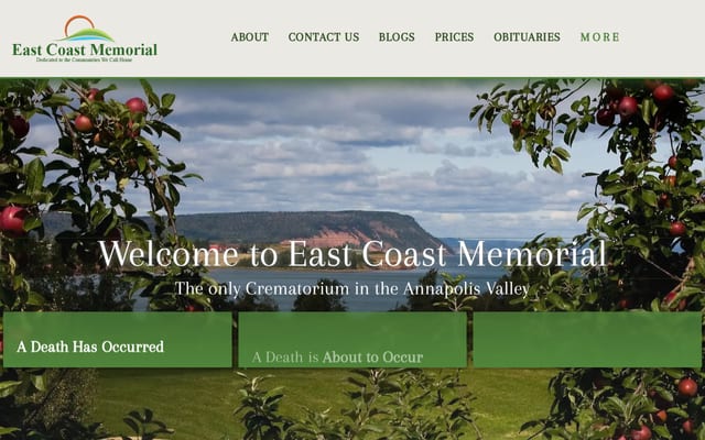 Screenshot of eastcoastmemorial.ca