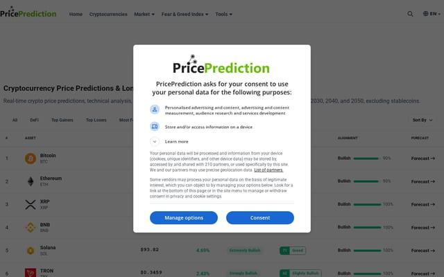 Screenshot of priceprediction.net