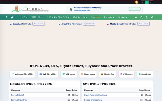Screenshot of chittorgarh.com
