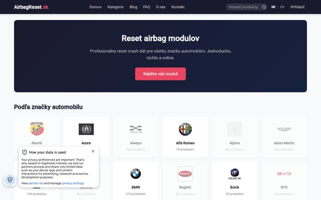 Screenshot of airbagreset.sk