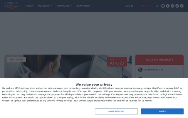 Screenshot of nationaltoday.com