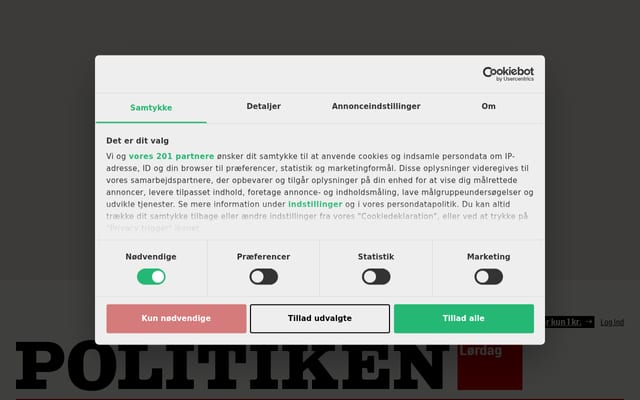 Screenshot of politiken.dk