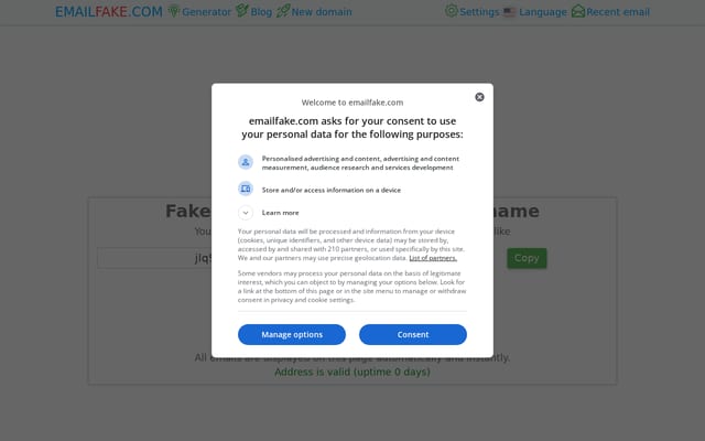 Screenshot of emailfake.com
