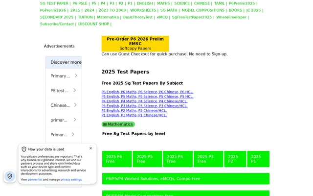 Screenshot of sgtestpaper.com