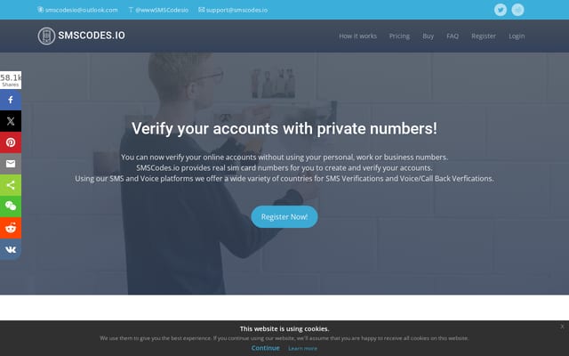 Screenshot of smscodes.io