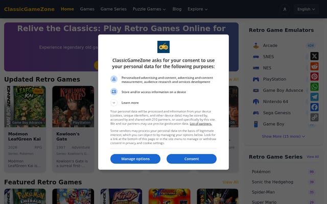 Screenshot of classicgamezone.com