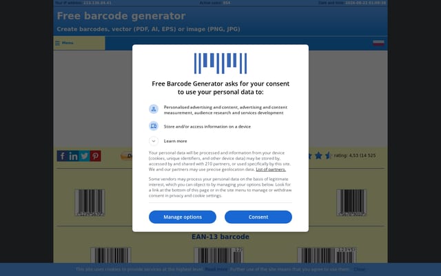 Screenshot of free-barcode-generator.net