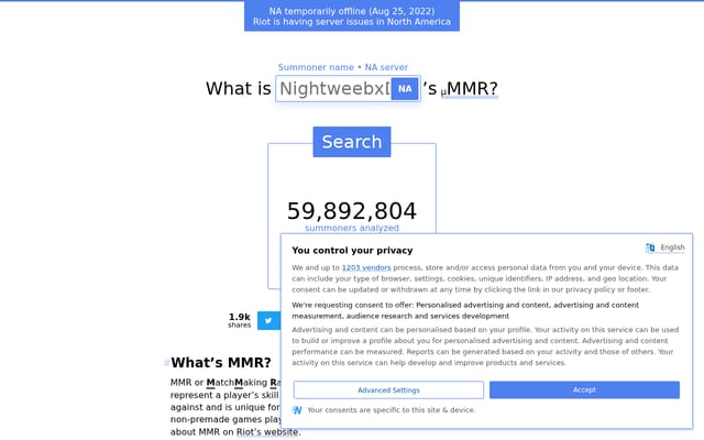 Screenshot of whatismymmr.com