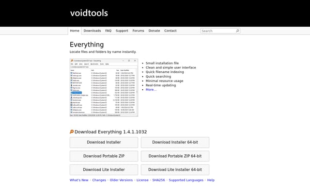 Screenshot of voidtools.com