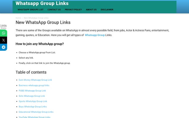 Screenshot of whatsappgroupsjoinlink.com