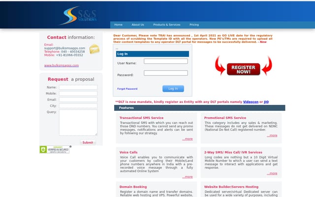 Screenshot of bulksmsapps.com