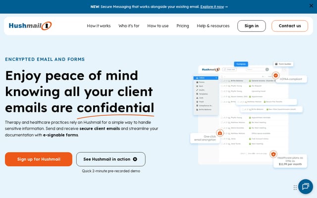 Screenshot of hushmail.com