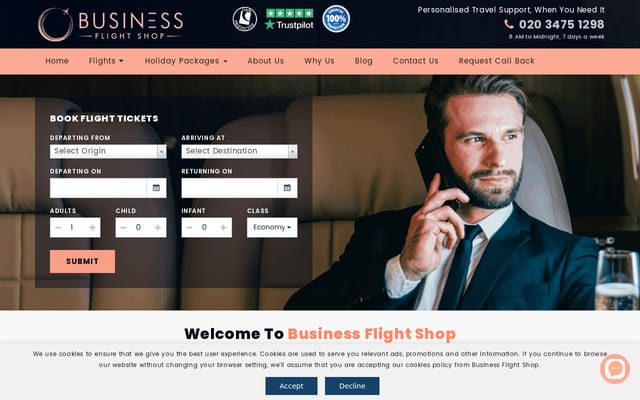 Screenshot of businessflightshop.co.uk